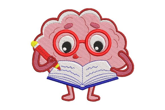 Human Brain Read Book Embroidery Design